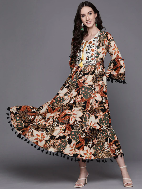 Multi Embroidered A-Line Ethnic Dress