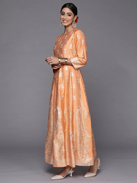 Peach Printed A-Line Dresses
