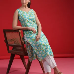 Blue Printed Straight Kurtas