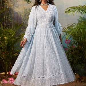Blue Embroidered Pure Cotton Anarkali