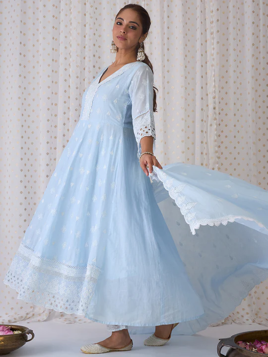 Blue Embroidered Anarkali Kurta