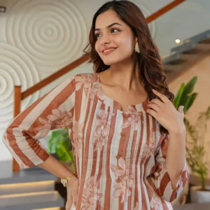 Brown Printed A Line Kurta Trouser set