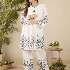 White Printed A Line Kurta Set