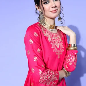 Pink Foil Printed A-line Dress