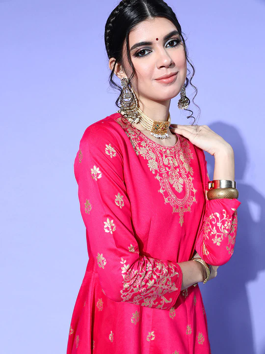 Pink Foil Printed A-line Dress