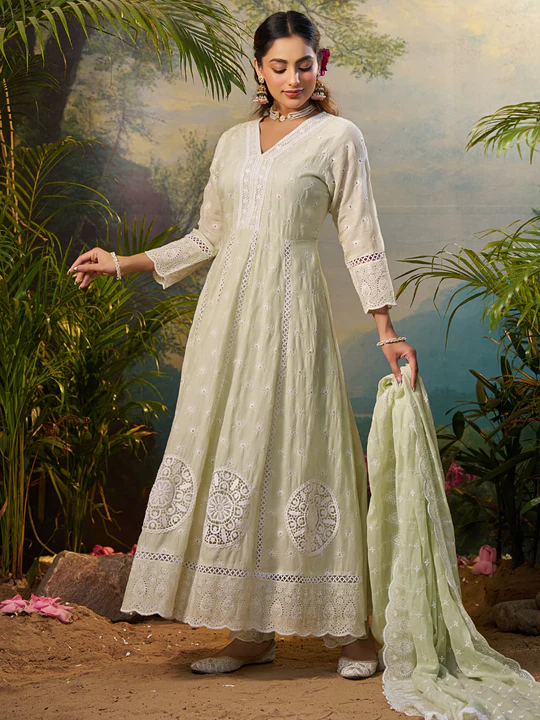 Green Embroidered Anarkali Kurta