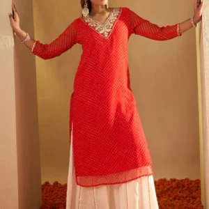 Orange Printed Straight Kurtas