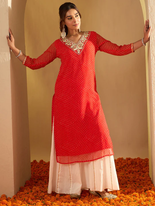 Orange Printed Straight Kurtas