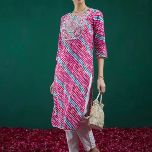 Pink Printed Straight Kurtas