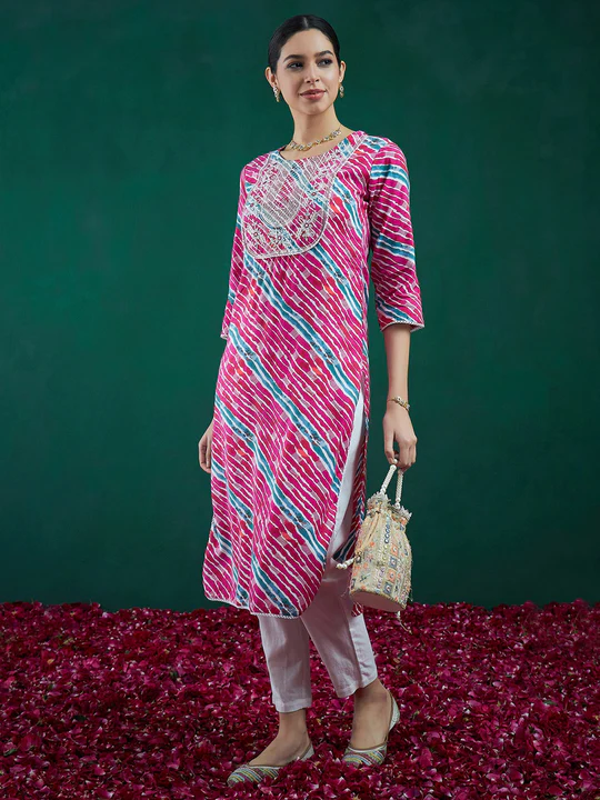 Pink Printed Straight Kurtas